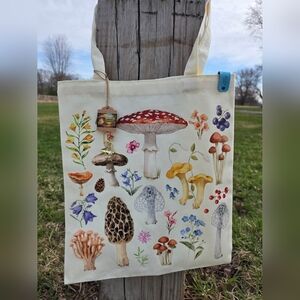 Mooshie Totes + Keychain Mushroom Canvas Tote 13x15 NWT